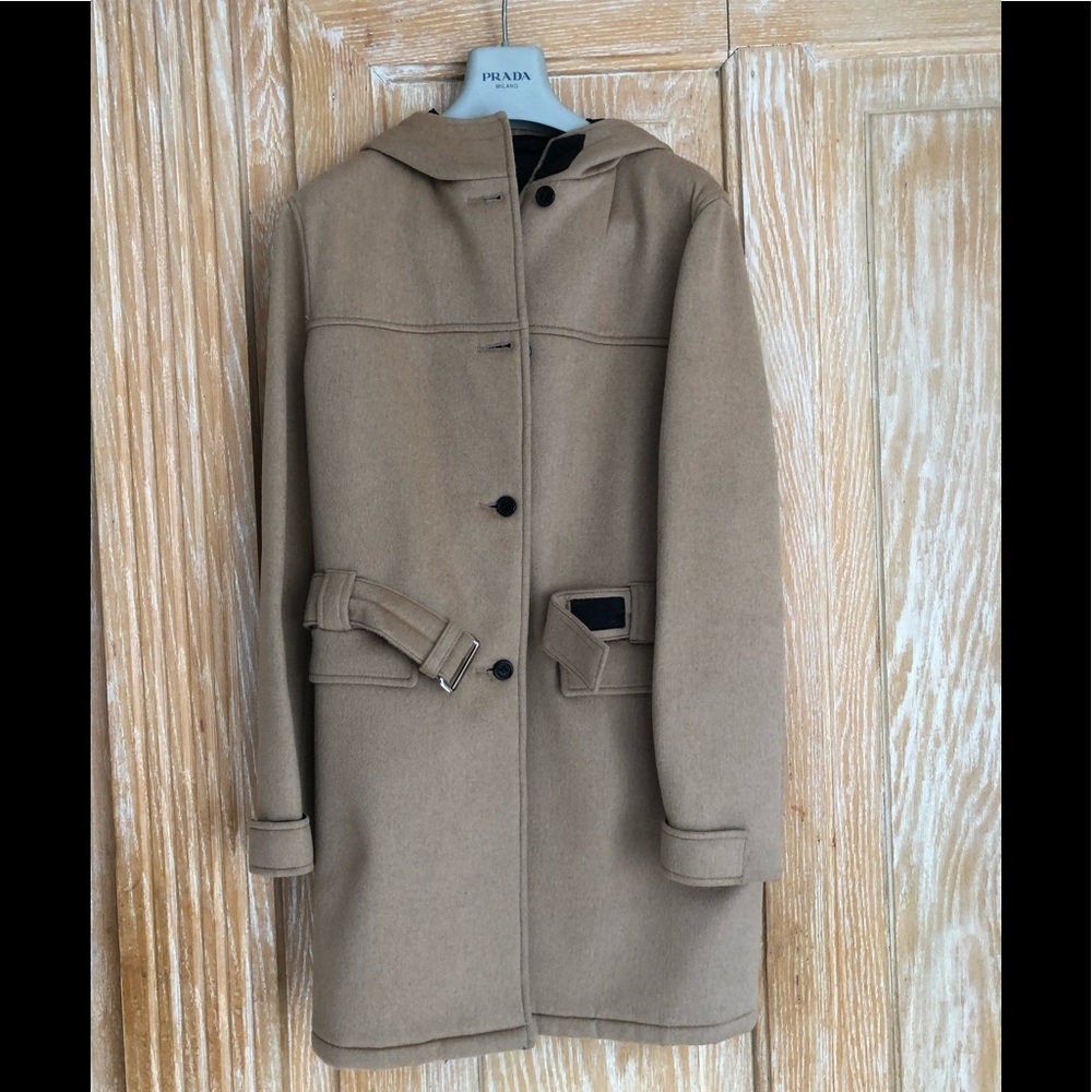 Prada double cloth camel parka coat